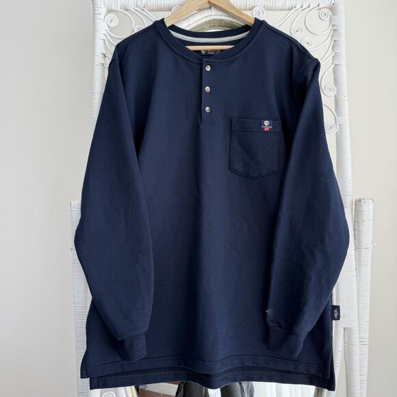 Tyndale Other - Tyndale Shirt Large Flame Resistant Navy Henley Long Sleeve Pocket CAT2 AR FR